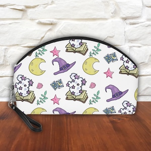 Bolsa de viagem para cosméticos de Halloween, lápis de maquiagem de bruxa fofa celestial, bolsa de mão escolar, presente fofo e aconchegante exclusivo para ela e ele, lua mágica de bruxa