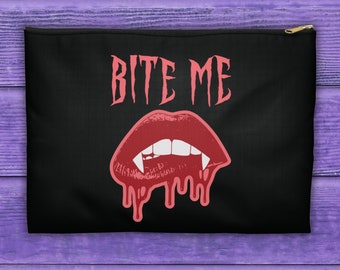 Accessory Pouch Travel Bag - Bite Me Vampire Fangs Pouch Travel Bag - Gothic Chic Design