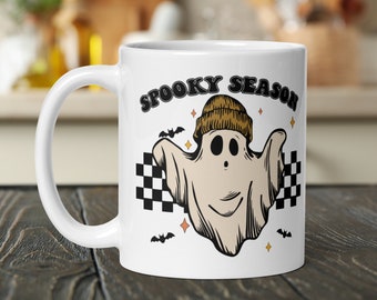 Halloween Mug Spooky Season Cute Ghost Bats Diamonds Checkered Gossy Ceramic Coffee Cup Autumn Fall Home Kitchen Drinkware Gift For Friend