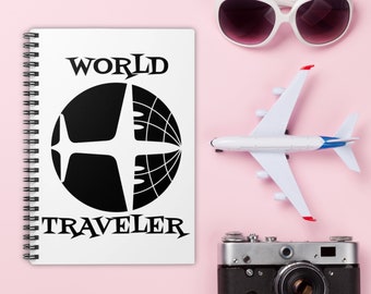 World Traveler Airplane Spiral Notebook Travel Journal Hard Cover Ruled Line Unique Cute Gift Friend Daily Diary Writing Dream Mood Poetry