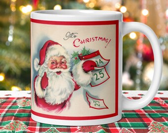 Retro Santa Christmas Mug, Mid Century Holiday Countdown