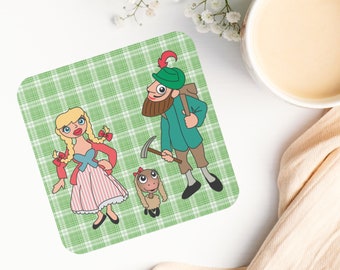 Cute Coaster Sound of Music Lonely Goatherd Inspired Marionettes Plaid Gift For Friend Him Her Movie Musical Decor Reusable Drink Kitchen