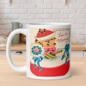 Tazza Love To Mommy per la festa della mamma, vintage, retrò, con stampa artistica di metà secolo, regalo unico e carino per la nonna, tazza da caffè in ceramica lucida.