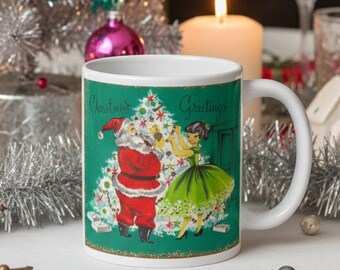 Vintage Christmas Mug | Midcentury Santa, Atomic Tree Design