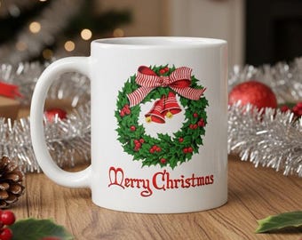 Vintage Christmas Wreath Mug | Midcentury Holiday Drinkware