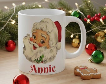 Personalized Santa Mug | Fun Custom Christmas Gift | Holiday Coffee Cup | Customized Name Mug | Festive Tea Mug | Retro Santa Mug |