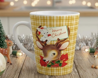 Retro Christmas Coffee Mug | Mid-Century Reindeer & Bunny Latte Cup