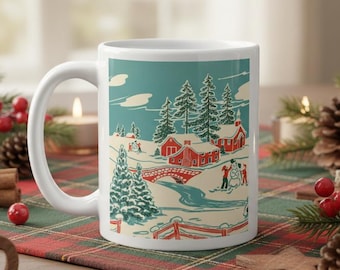 Retro Winter Village Coffee Mug | Cottagecore Christmas Gift