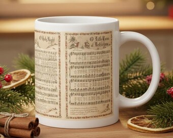 Vintage Christmas Music Mug | Christmas Sheet Music Gift | Retro Christmas Coffee Cup | Unique Cozy Cute Festive Holiday Gift | Teacher Gift