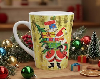 Retro Santa Latte Mug | Midcentury Holiday Coffee Cup