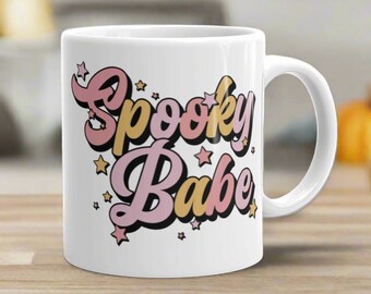 Pastel Gothic Celestial Witch Halloween Mug, Spooky Babe Stars Coffee Cup, Unique Glossy Ceramic Halloween Mug, Spooky Babe Witch Gift
