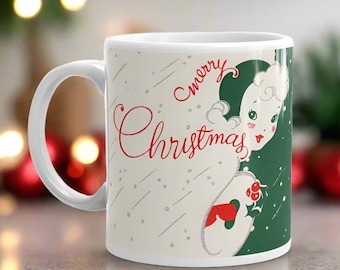 Vintage Lady Christmas Mug: Mid-Century Holiday Ceramic Cup