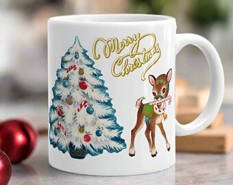 Midcentury Reindeer Christmas Mug, Vintage Holiday Decor