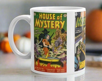 House Of Mystery Retro Vintage Gothic Comic Book Cover Coffee Mug Halloween Ceramic Cup Unique Spooky Cute Gift For Friend Him Her Collector