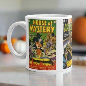 Dom Tajemnic Retro Vintage Gotycka Okładka Komiksu Kubek Kawy Halloween Ceramiczny Kubek Unikalny Upiorny Uroczy Prezent Dla Przyjaciela Dla Niego Dla Jej Kolekcjonera