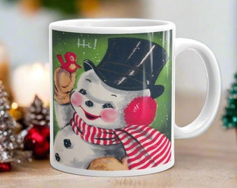 Retro Snowman Christmas Mug: Vintage Holiday Drinkware