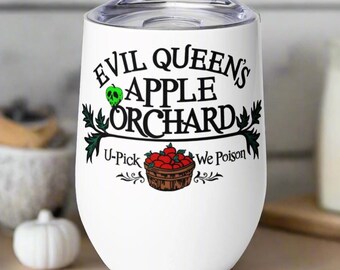 Snow White Evil Queen's Apple Orchard Stainless Steel Wine Tumbler 12 Ounce Cup Unique Spooky Cute Fall Gift Cocktail Hot Cold Travel Drink