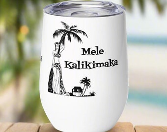 Mele Kalikimaka Hawaiian Christmas Wine Tumbler Cocktails Beer Eggnog Unique Cozy Cute Retro Gift For Him Her Seasonal Stainless Steel Cup
