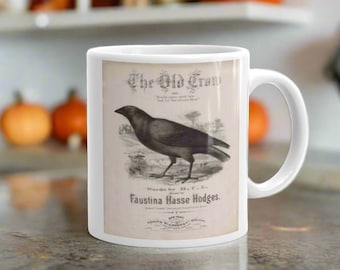 Halloween Mug The Old Crow Retro Vintage Sheet Music Cover Unique Spooky Cute Gothic Gift For Friend Him Her Fall Autumn Kitchen Decor