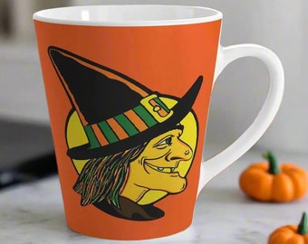 Halloween Mug Vintage Witch Orange Retro Midcentury Latte Ceramic Coffee Cup Tea Unique Spooky Cute Gift For Her Him Decorations Fall Autumn