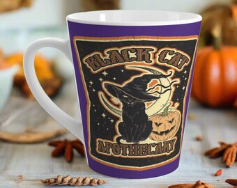 Black Cat Apothecary Halloween Latte Mug – Spooky Cute 12oz Ceramic Mug For Void Cat Lovers & Witchy Vibes Unique Cozy Cute Coffee Mug