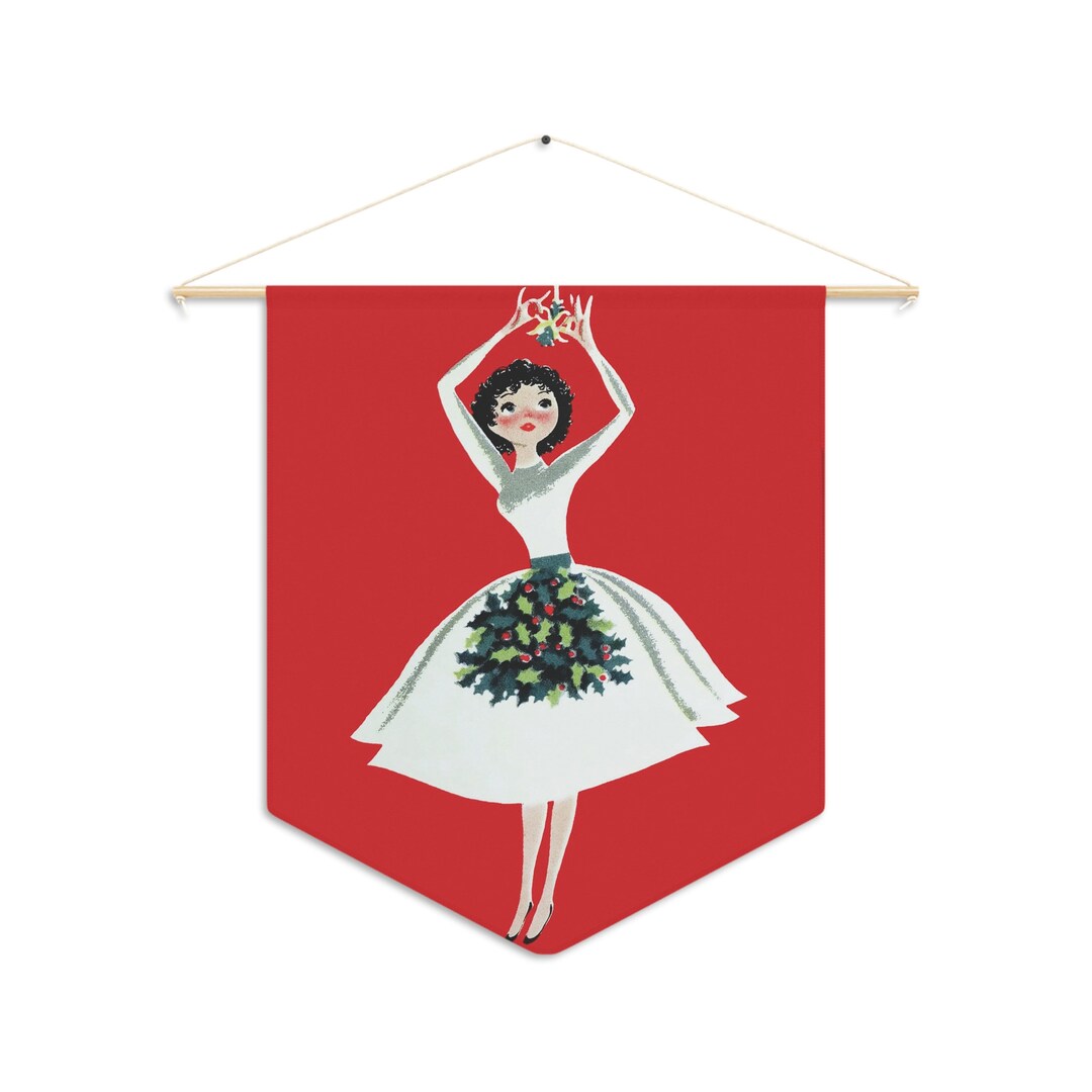 christmas-wall-hanging-christmas-lady-hanging-mistletoe-retro-etsy