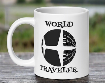 World Traveler Coffee Mug Airplane Globe Glossy Ceramic Cup Retro Midcentury Gift For Friend Pilot Traveler Coffee Tea