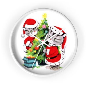 Vinisong Christmas Ho Ho Ho Santa Claus PVC Clock for Wall Black and White  Stripes Santa Decorative Wall Clock Battery Operated Silent Square Wall