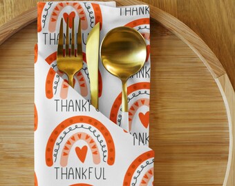 Festive Thanksgiving Napkins Set, Holiday Party Decor, Fall Tableware, Friendsgiving Celebration, Hostess Gift, Vintage Design Cloth Napkins