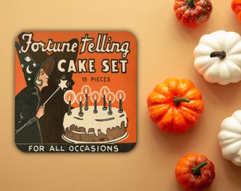 Cute Halloween Coaster Fortune Telling Cake Set Retro Vintage Midcentury Cork-back Unique Cozy Spooky Cute Home Decor Witchy Gift Decoration