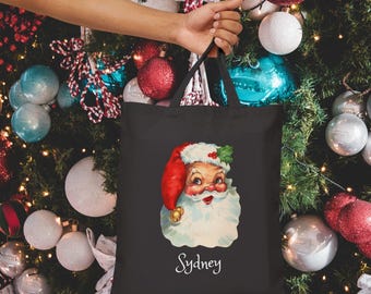 Vintage Santa Tote Bag - Christmas Gift, Personalized, Holiday Shopping, Eco-Friendly, Custom Tote, Santa Décor, Christmas Gift Bag, Cotton