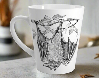 Halloween Latte Coffee Mug Retro Bat Print Ceramic Cup Hot Tea Unique Cozy Spooky Cute Gothic Gift For Friend Him Her Fall Autumn Kitchen