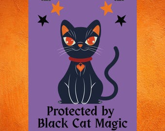 Enchanting Black Cat Magic Poster - Halloween Decor, Witchy Wall Art, Gift for Cat Lovers, Spooky Home Decoration, Cozy Vibes, Halloween Art