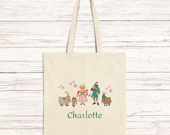 Personalized Customized Sound Of Music Tote Bag Lonely Goatherd Girl In Pale Pink Coat Hiker Goats Cotton Eco-Friendly Movie Cute Gift