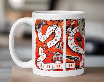 Halloween Mug Halloween Party Retro Vintage Board Game Retro Glossy Ceramic Coffee Cup Unique Spooky Cute Gothic Gift For Her Him Friend