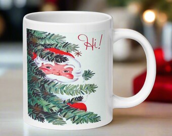 Vintage Santa Peek-a-Boo Christmas Mug: Retro Holiday Decor