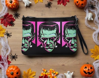 Frankenstein Monster Retro Crossbody Purse, Gothic Halloween Faux Leather Bag