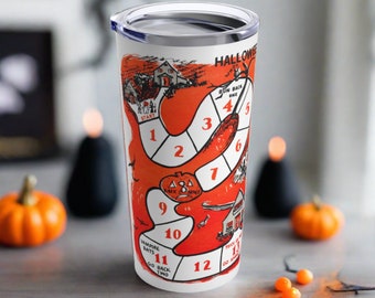 Halloween Tumbler, Travel Mug, Board Game Retro Vintage Stainless Steel 20oz, Spooky Season Gift, Vintage Spooky Season Cup, Gothic Tumbler