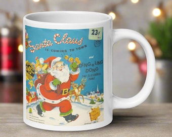 Christmas Mug Santa Claus Is Coming To Town Record Album Cover Retro Ceramic Coffee Cup Unique Cozy Cute Holiday Gift For Friend Him Her
