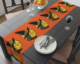 Retro Halloween Witch Table Runner, Full Moon Orange Cloth, Fall Decor, Spooky Dining Decor, Polyester Linens, Midcentury Halloween, Vintage
