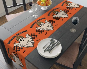Spooky Season Halloween Ghost Table Runner, Halloween Decor, Cotton Table Cover, Halloween Party Supplies, Scary Table Cloth, Halloween
