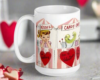 Retro Valentine's Day Coffee Mug - Kisses Booth Ceramic Cup