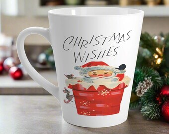 Christmas Wishes Mug Santa In Chimney Mice Midcentury Retro Ceramic Latte Coffee Cup Unique Cozy Cute Kitsch Gift For Her Him 1950s 1960s