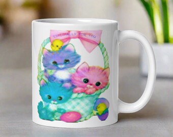 Spring Easter Mug Retro Kitsch Kittens Baby Chicks Gift For Easter Cute Ceramic Coffee Cute Unique Kitsch Vintage Gift For Friend Her