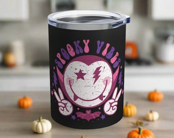 Halloween Travel Tumbler Mug Spooky Vibes Dracula Vampire Bat Stainless Steel Cup Unique Spooky Cute Gothic Gift For Friend Him Her Cocktail
