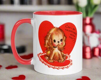 Retro Valentine's Day Puppy Mug: Mid-Century Ceramic Coffee Cup