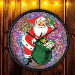 Midcentury Weihnachtsmann Wanduhr - Retro Weihnachtsglitzer-Print