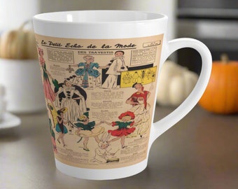Latte Coffee Mug Vintage French Halloween Costume Patterns 1938 Magazine Retro Print Ceramic Tea Cup Unique Cute Gift For Friend Her Sewing