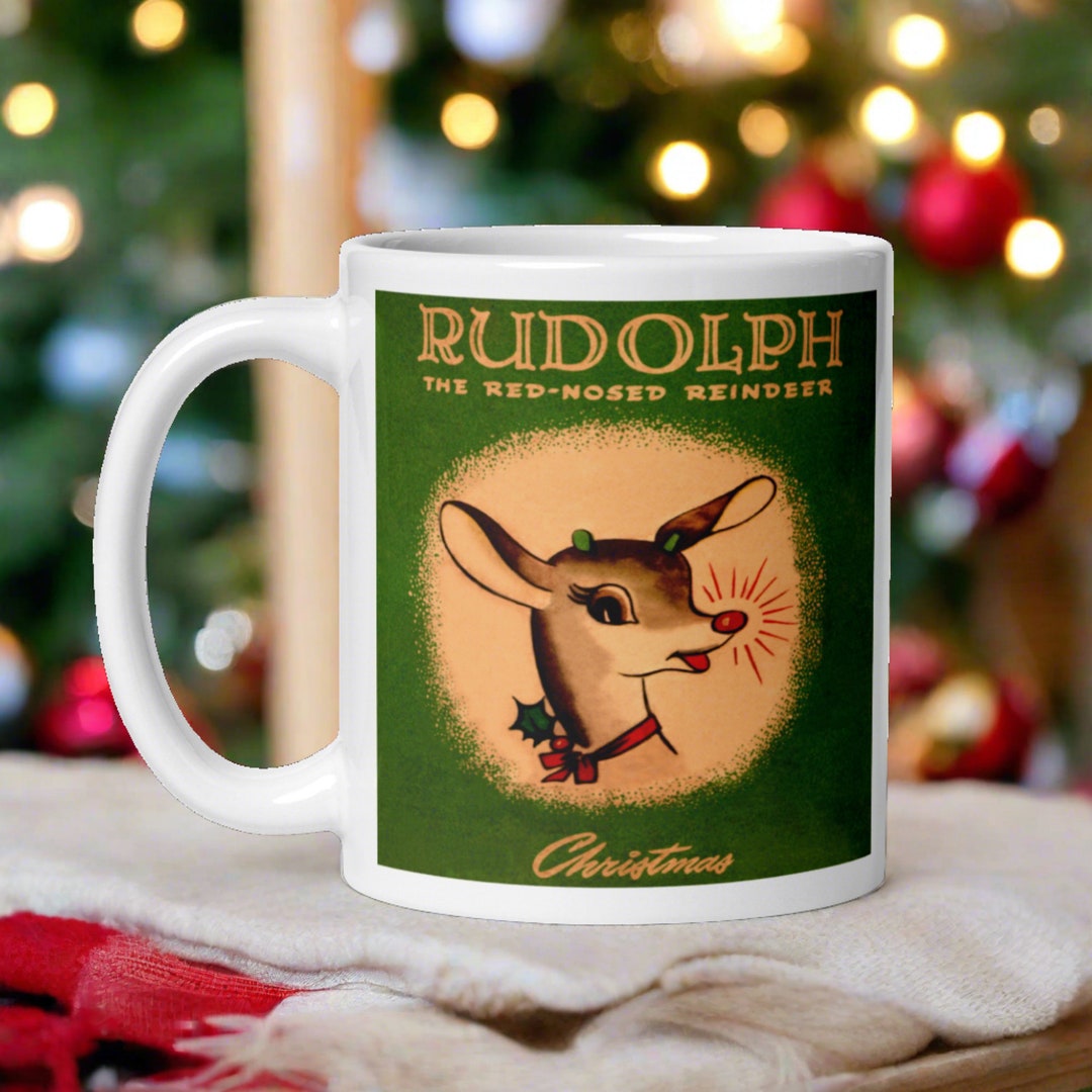 Rudolph The Red-Nosed Reindeer Santa Hat Mug - 14oz Sculpted Ceramic Christmas Cup