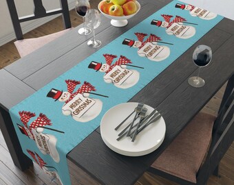 Festive Snowman Table Runner, Merry Christmas Decor, Holiday Tableware, Winter Home Decor, Family Gathering Essentials, Retro Midcentury